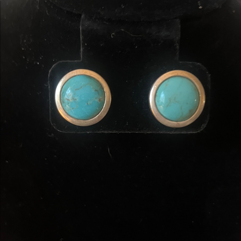 Round Sterling & Turquoise Stud Earrings